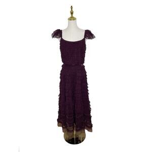green emerald velvet dress Mac Duggal Embroidered V-Neck Cap Sleeve Midi Dress, Size 22, Sage